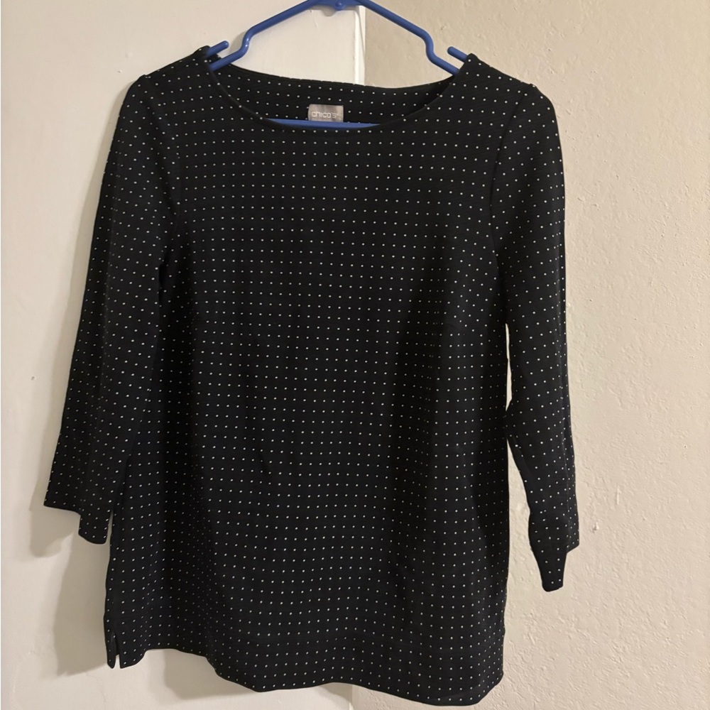 Chico's Black Tunic with White Micro-Dot Pattern #7